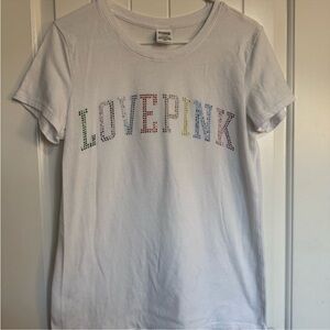 PINK Victoria’s Secret Love Pink Graphic Tee White Medium